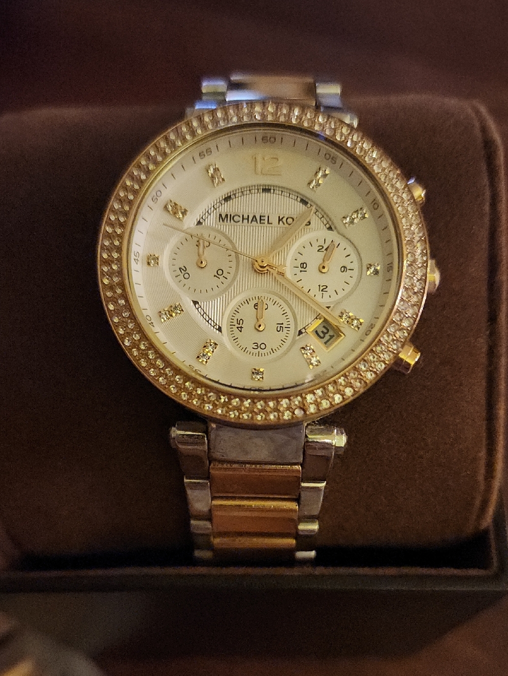 Michael Kors Two-Tone Gold and Silver Crystal-Accent Women’s Watch